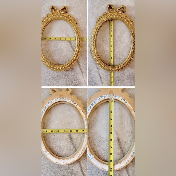 VINTAGE Shabby Chic Bows Gold Oval Wooden Empty Frame 11” x 13” Opening 9.5 x 7 - Picture 12 of 16